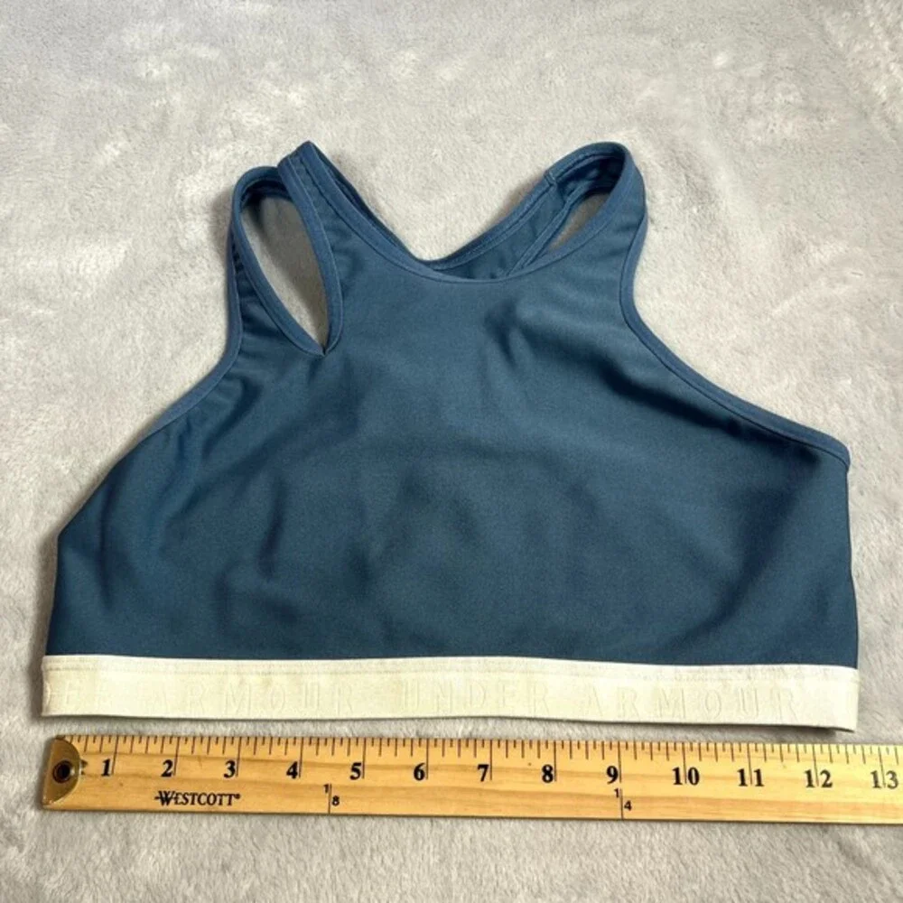 Under Armour Sports Bra‎ Womens M Blue High Neck Cutout Racerback Athletic Gym
